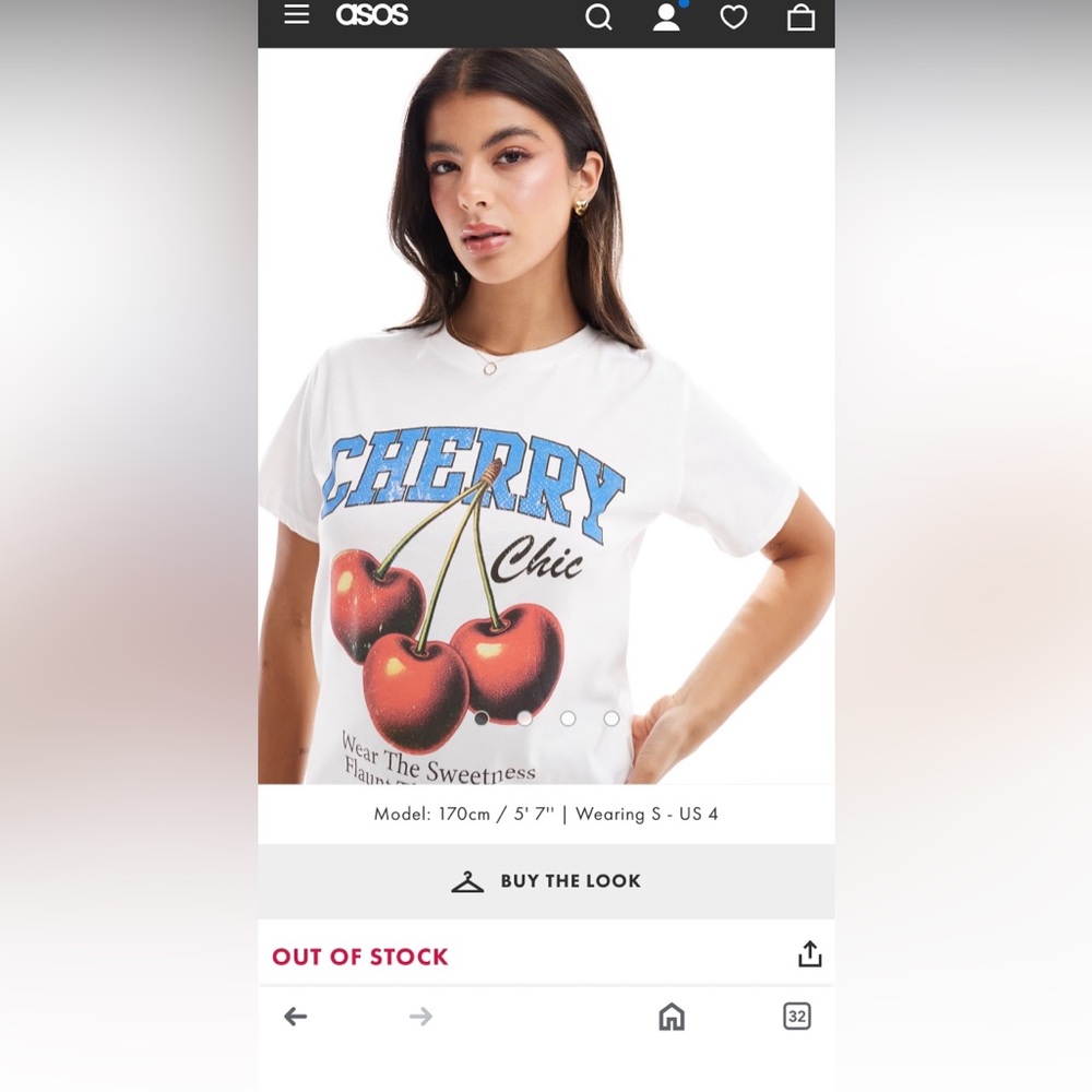 🍒 ASOS 🍒Stradivarius cherry detail graphic cropped t-shirt in white SZ.XL - Picture 2 of 6